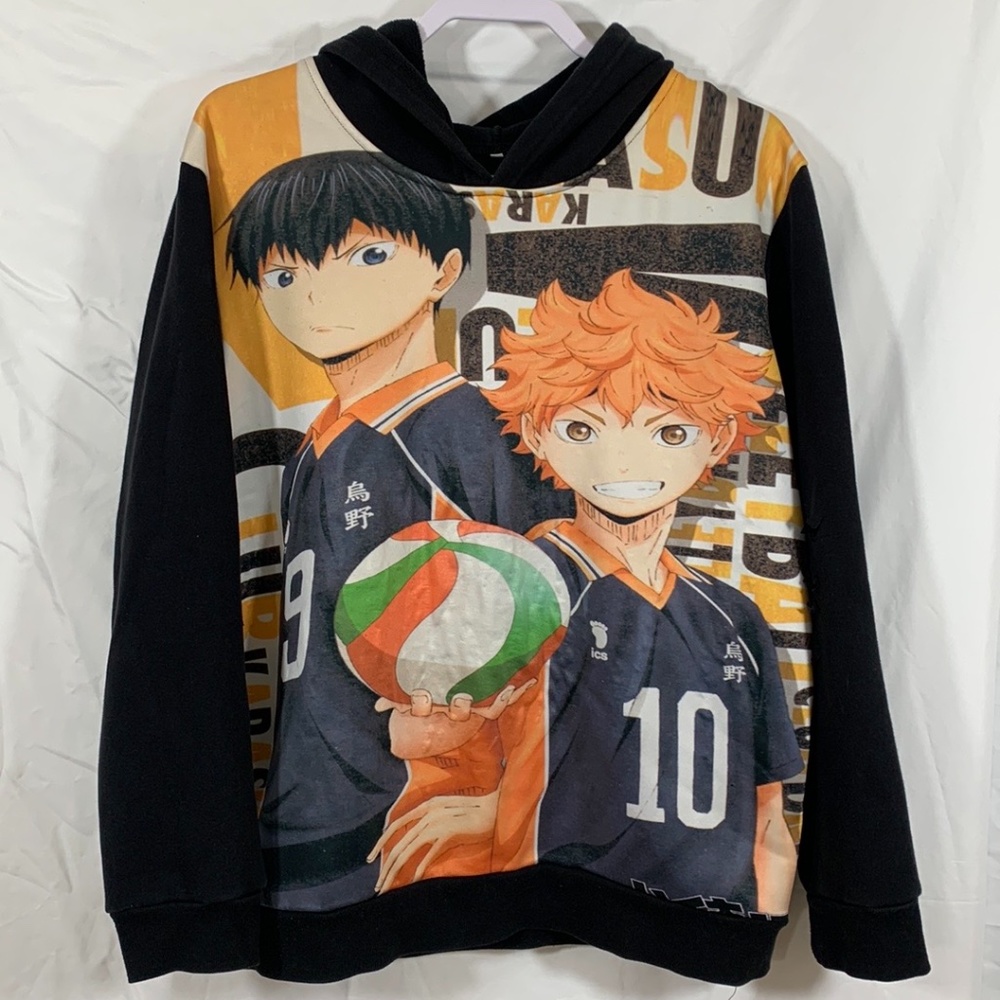 Men Haikyuu Hinata Shoyo Hoodie Sweater Black Size XXL